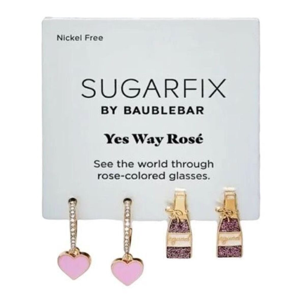 Sugarfix By Baublebar Earrings Set Pink Heart Champagne Bottle Gold